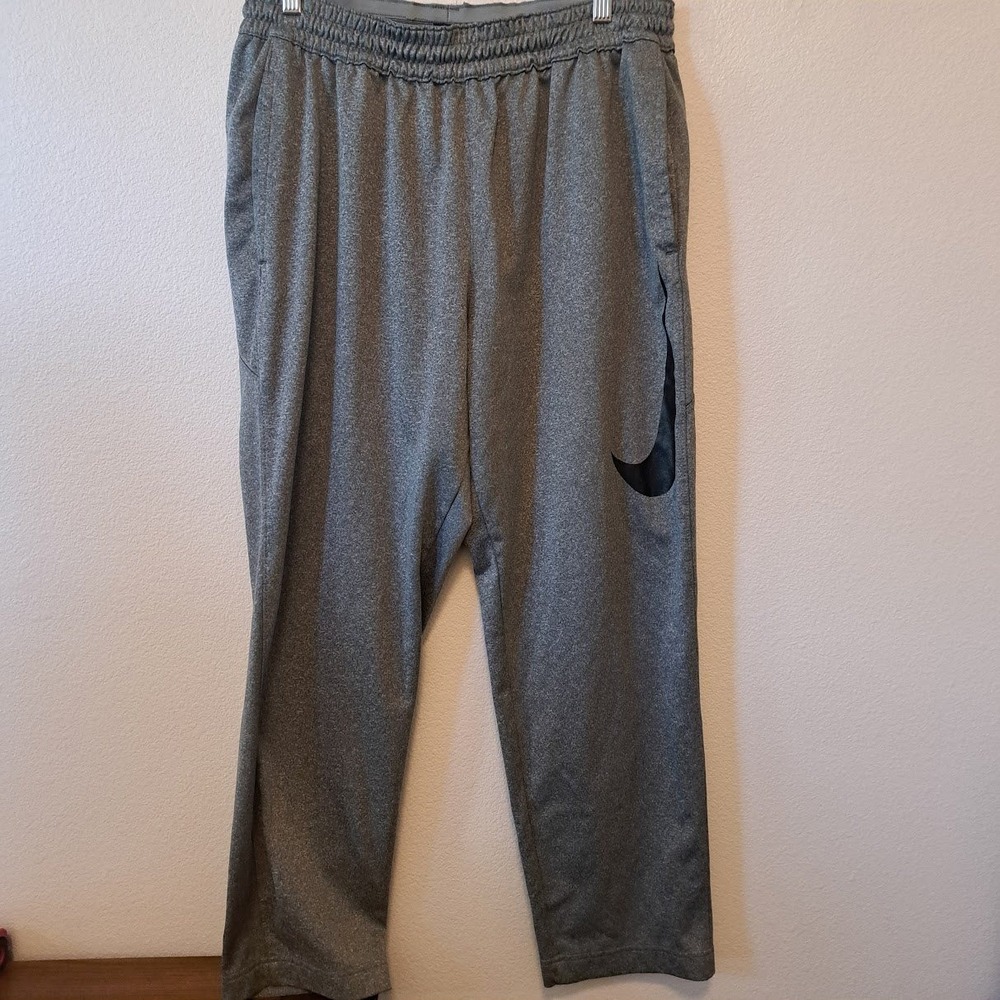 Nike Dri-FIT Mens Grey Heather Training Pants Large Swoosh Logo Zip Pocket L